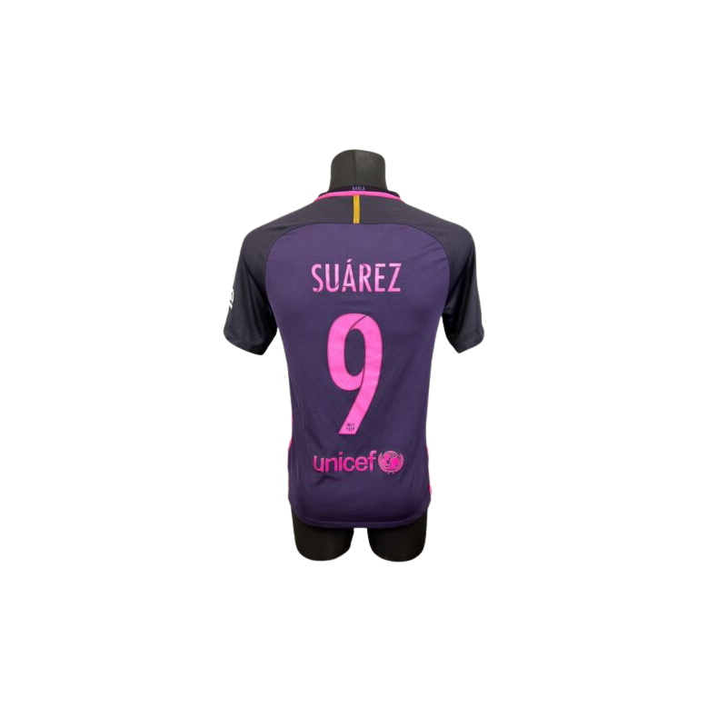 2016-17 Barcelona Away Junior Name Set Suárez 9